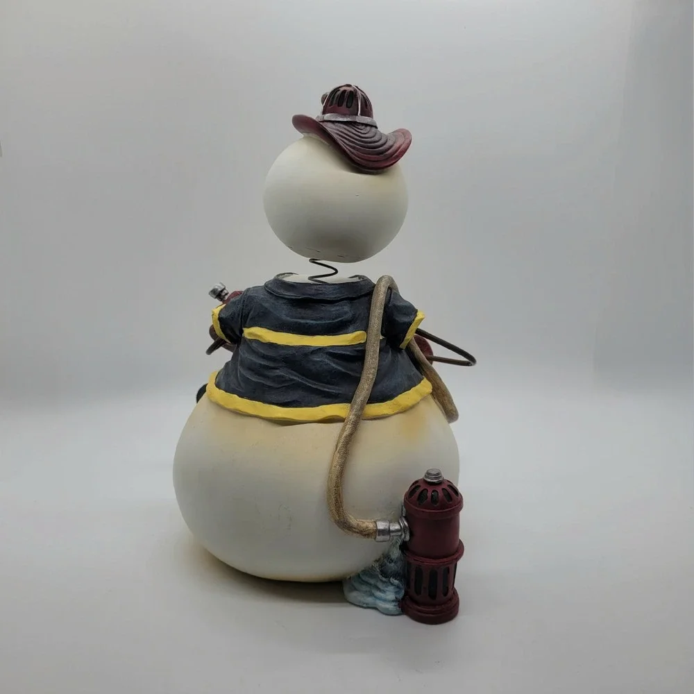Snowman Firefighter Bobble Head Figurine Christmas Decor Fireman 9‎ Inch